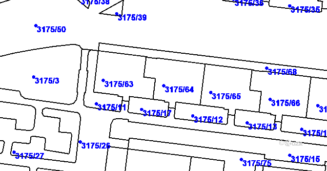 Parcela st. 3175/64 v KÚ Louny, Katastrální mapa