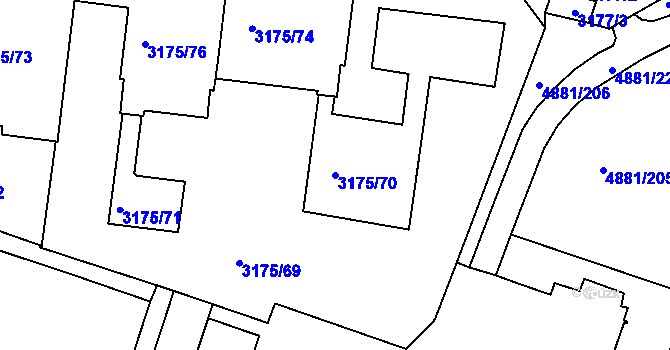 Parcela st. 3175/70 v KÚ Louny, Katastrální mapa