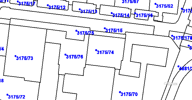 Parcela st. 3175/74 v KÚ Louny, Katastrální mapa