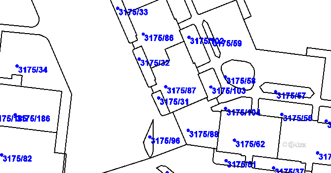 Parcela st. 3175/87 v KÚ Louny, Katastrální mapa