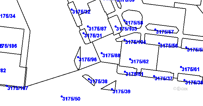Parcela st. 3175/88 v KÚ Louny, Katastrální mapa