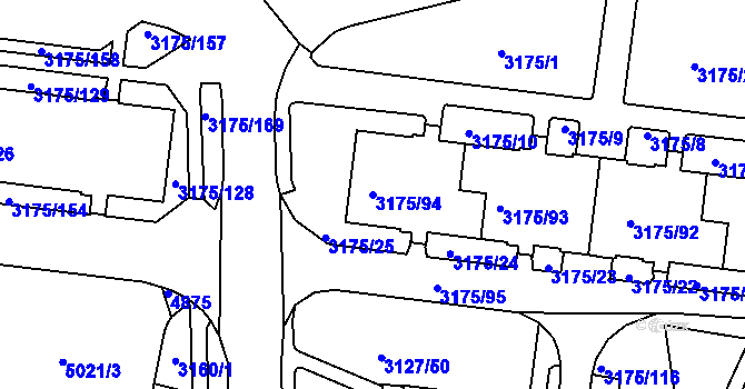 Parcela st. 3175/94 v KÚ Louny, Katastrální mapa