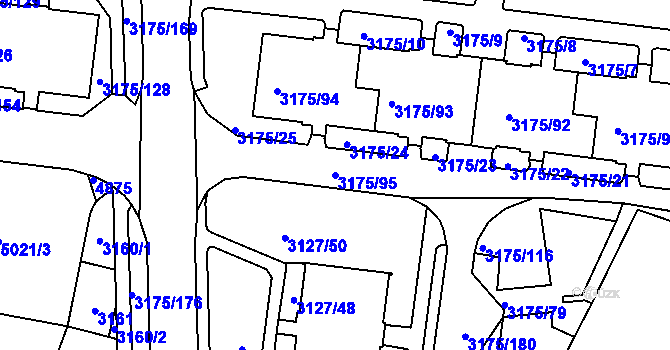 Parcela st. 3175/95 v KÚ Louny, Katastrální mapa