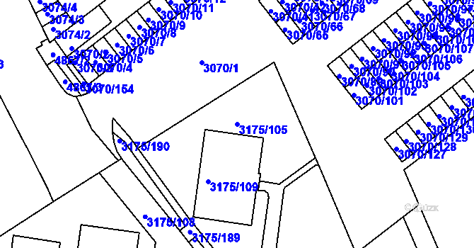 Parcela st. 3175/105 v KÚ Louny, Katastrální mapa
