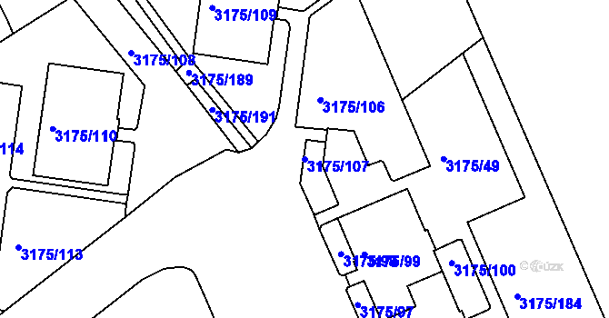 Parcela st. 3175/107 v KÚ Louny, Katastrální mapa