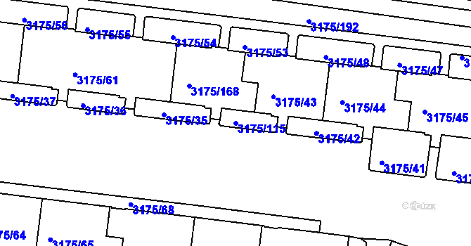 Parcela st. 3175/115 v KÚ Louny, Katastrální mapa