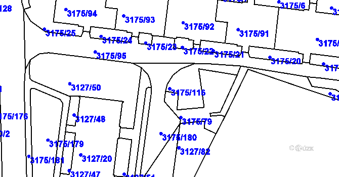 Parcela st. 3175/116 v KÚ Louny, Katastrální mapa
