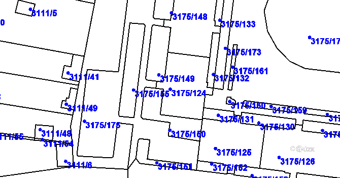 Parcela st. 3175/124 v KÚ Louny, Katastrální mapa