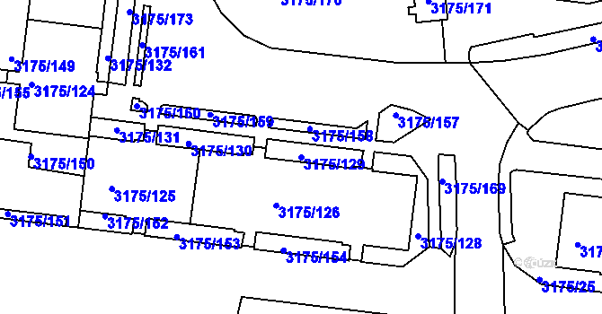 Parcela st. 3175/129 v KÚ Louny, Katastrální mapa