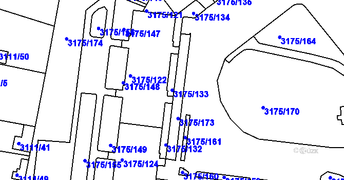 Parcela st. 3175/133 v KÚ Louny, Katastrální mapa