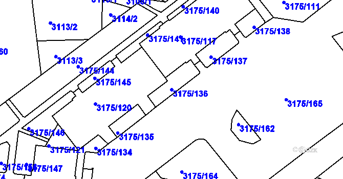 Parcela st. 3175/136 v KÚ Louny, Katastrální mapa