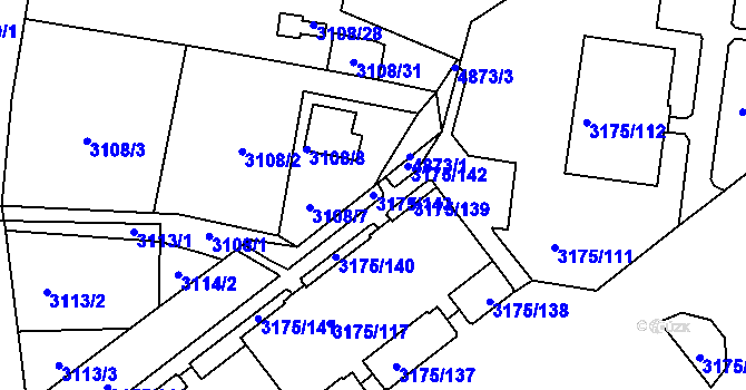 Parcela st. 3175/143 v KÚ Louny, Katastrální mapa