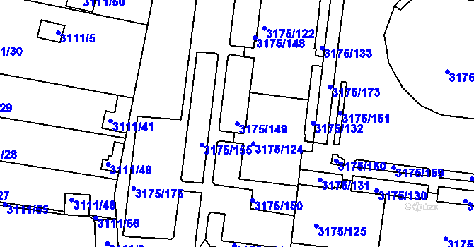 Parcela st. 3175/149 v KÚ Louny, Katastrální mapa
