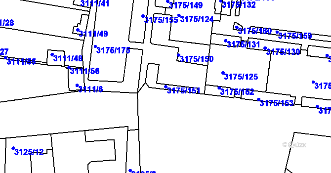 Parcela st. 3175/151 v KÚ Louny, Katastrální mapa