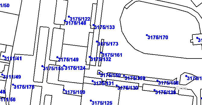 Parcela st. 3175/161 v KÚ Louny, Katastrální mapa