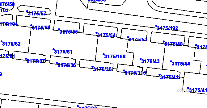 Parcela st. 3175/168 v KÚ Louny, Katastrální mapa