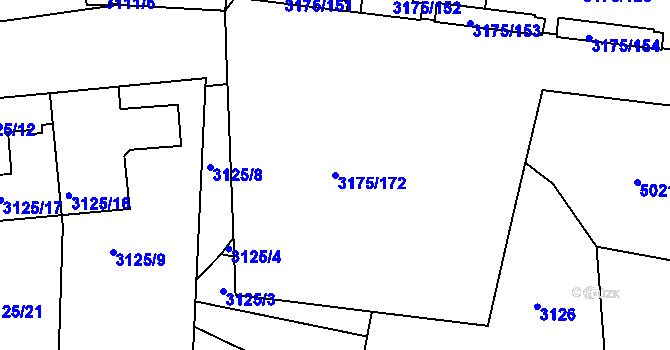 Parcela st. 3175/172 v KÚ Louny, Katastrální mapa