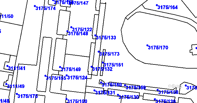 Parcela st. 3175/173 v KÚ Louny, Katastrální mapa