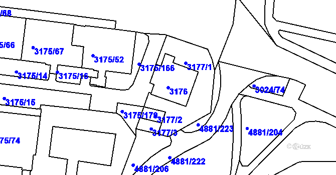 Parcela st. 3176 v KÚ Louny, Katastrální mapa