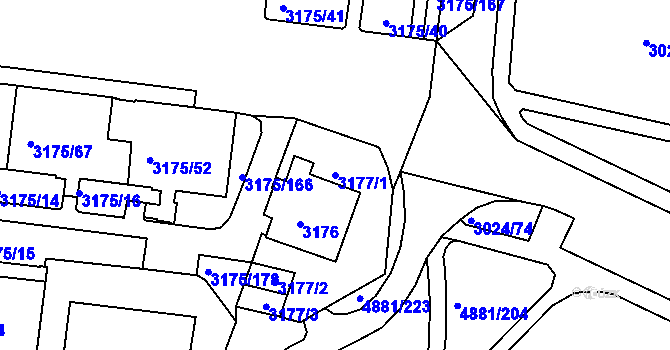 Parcela st. 3177/1 v KÚ Louny, Katastrální mapa