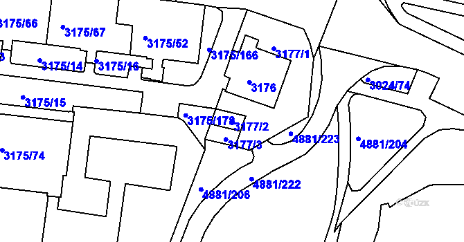 Parcela st. 3177/2 v KÚ Louny, Katastrální mapa