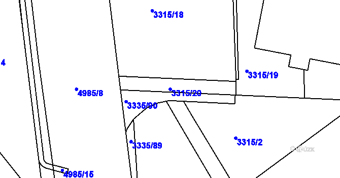 Parcela st. 3315/20 v KÚ Louny, Katastrální mapa