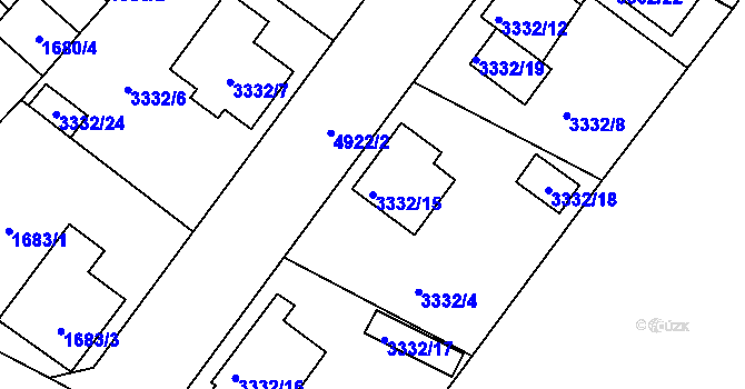 Parcela st. 3332/15 v KÚ Louny, Katastrální mapa