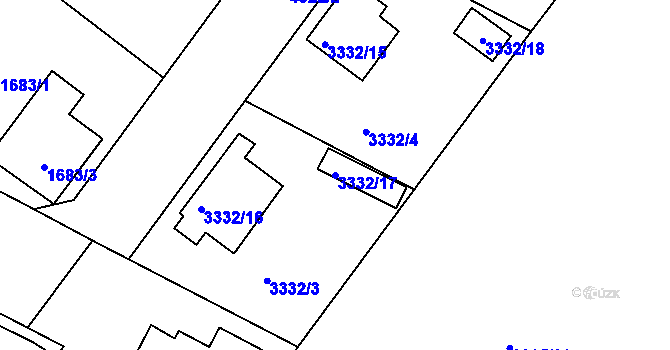 Parcela st. 3332/17 v KÚ Louny, Katastrální mapa