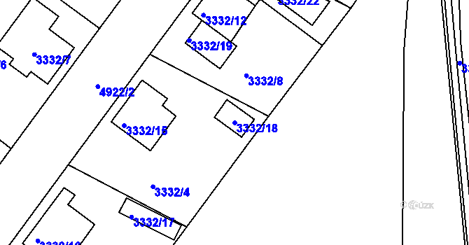 Parcela st. 3332/18 v KÚ Louny, Katastrální mapa