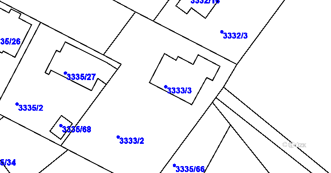 Parcela st. 3333/3 v KÚ Louny, Katastrální mapa