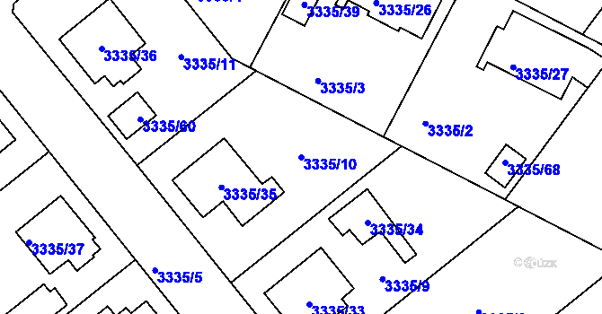 Parcela st. 3335/10 v KÚ Louny, Katastrální mapa