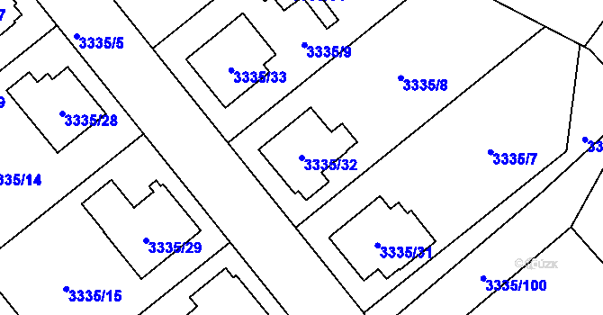 Parcela st. 3335/32 v KÚ Louny, Katastrální mapa