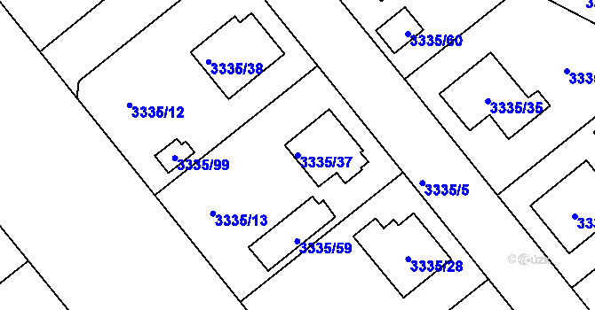 Parcela st. 3335/37 v KÚ Louny, Katastrální mapa
