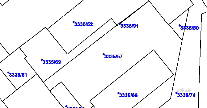 Parcela st. 3335/57 v KÚ Louny, Katastrální mapa