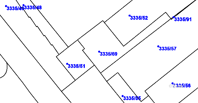 Parcela st. 3335/69 v KÚ Louny, Katastrální mapa