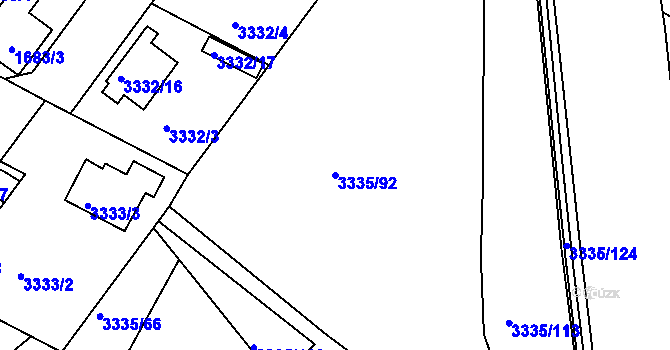 Parcela st. 3335/92 v KÚ Louny, Katastrální mapa