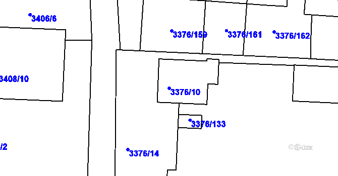 Parcela st. 3376/10 v KÚ Louny, Katastrální mapa