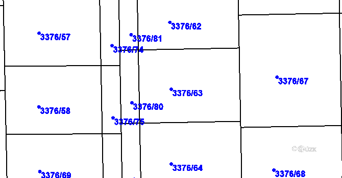 Parcela st. 3376/63 v KÚ Louny, Katastrální mapa
