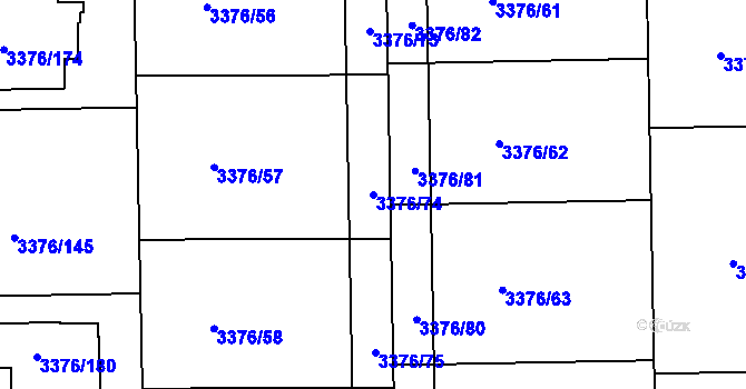 Parcela st. 3376/74 v KÚ Louny, Katastrální mapa