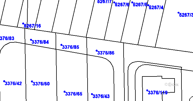 Parcela st. 3376/86 v KÚ Louny, Katastrální mapa