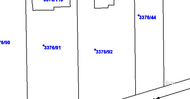 Parcela st. 3376/92 v KÚ Louny, Katastrální mapa