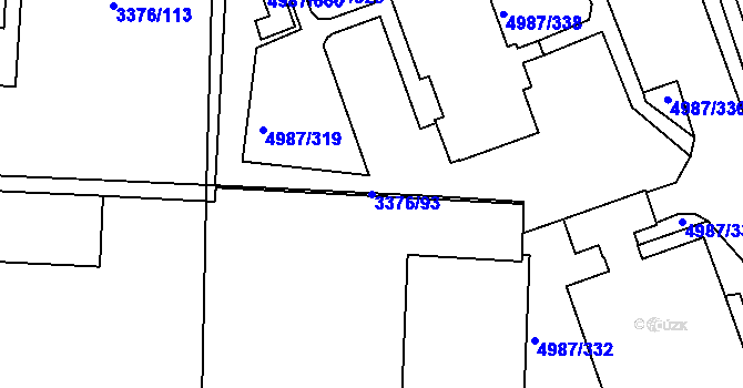 Parcela st. 3376/93 v KÚ Louny, Katastrální mapa