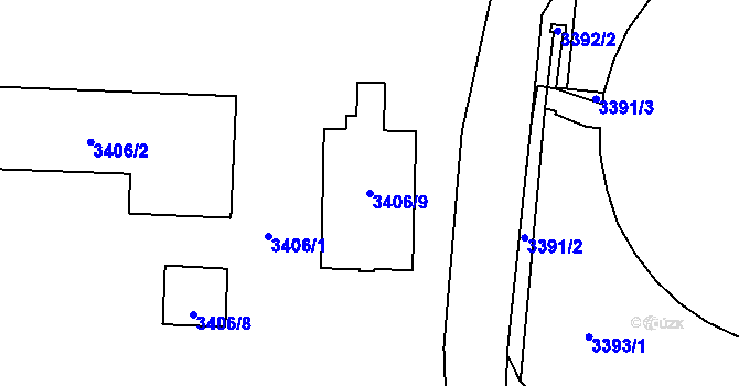 Parcela st. 3406/9 v KÚ Louny, Katastrální mapa