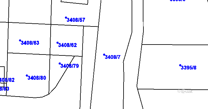 Parcela st. 3408/7 v KÚ Louny, Katastrální mapa
