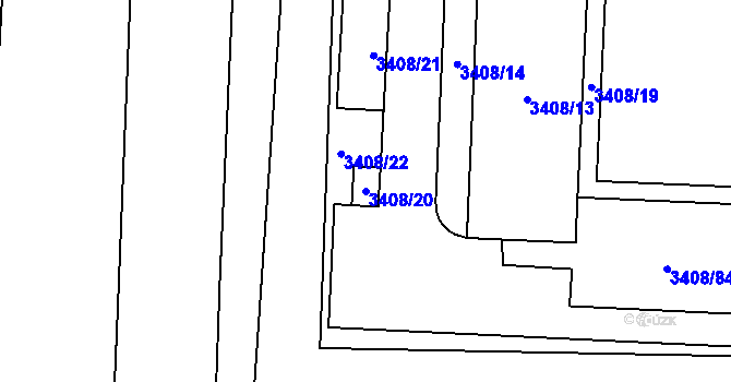 Parcela st. 3408/20 v KÚ Louny, Katastrální mapa