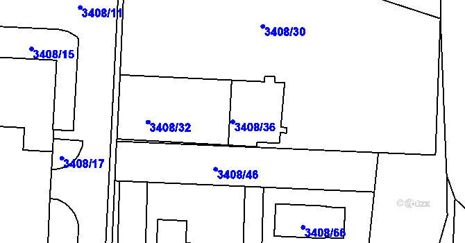 Parcela st. 3408/36 v KÚ Louny, Katastrální mapa