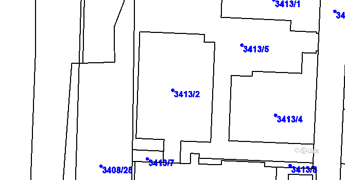 Parcela st. 3413/2 v KÚ Louny, Katastrální mapa