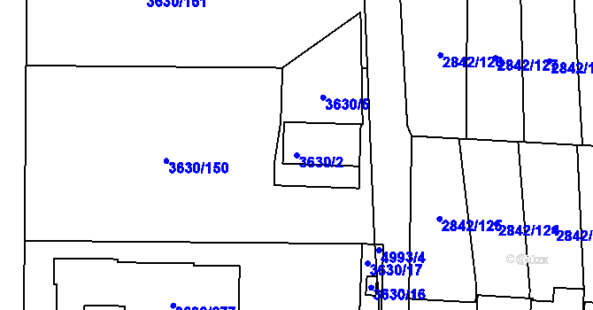 Parcela st. 3630/2 v KÚ Louny, Katastrální mapa