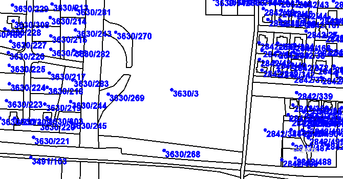 Parcela st. 3630/3 v KÚ Louny, Katastrální mapa