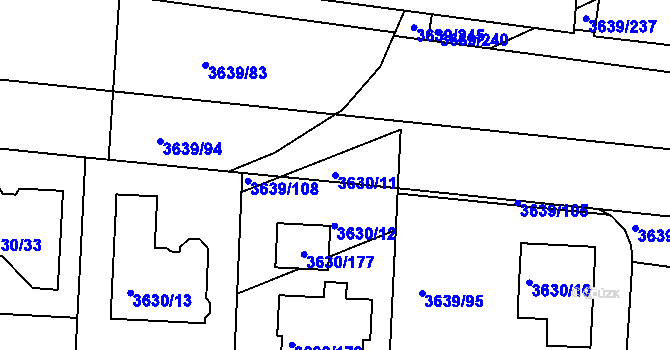 Parcela st. 3630/11 v KÚ Louny, Katastrální mapa
